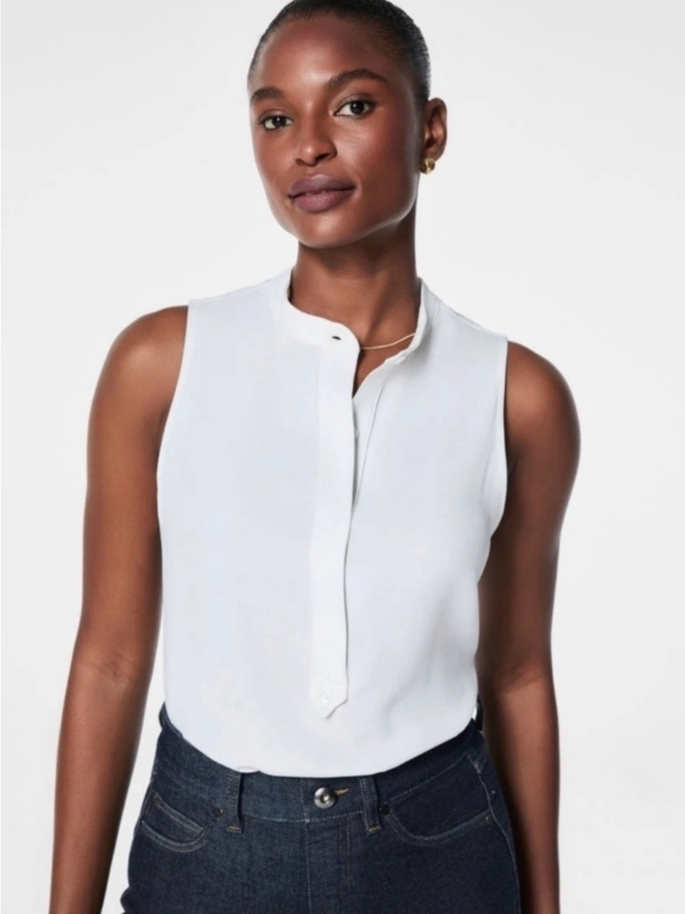 SPANX Carefree Crepe Popover Blouse Porcelain White Size L NWT
